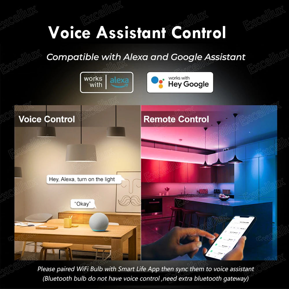 Lâmpada LED Inteligente Tuya E27 15W - WiFi/Bluetooth, RGB, Alexa/Google, 220V/85-265V