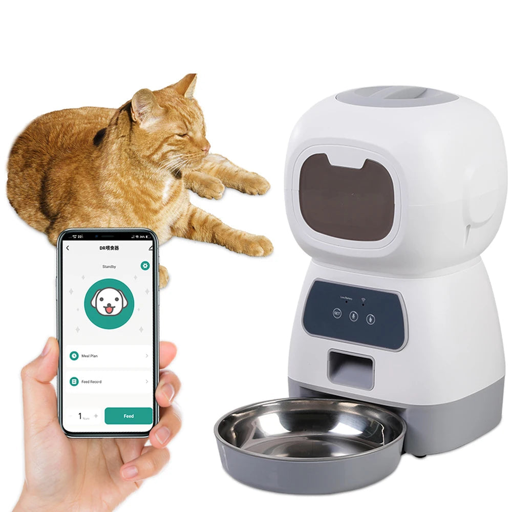 Alimentador Automático 3.5L - WiFi, Voz, Programável, Cães/Gatos, Aço Inox
