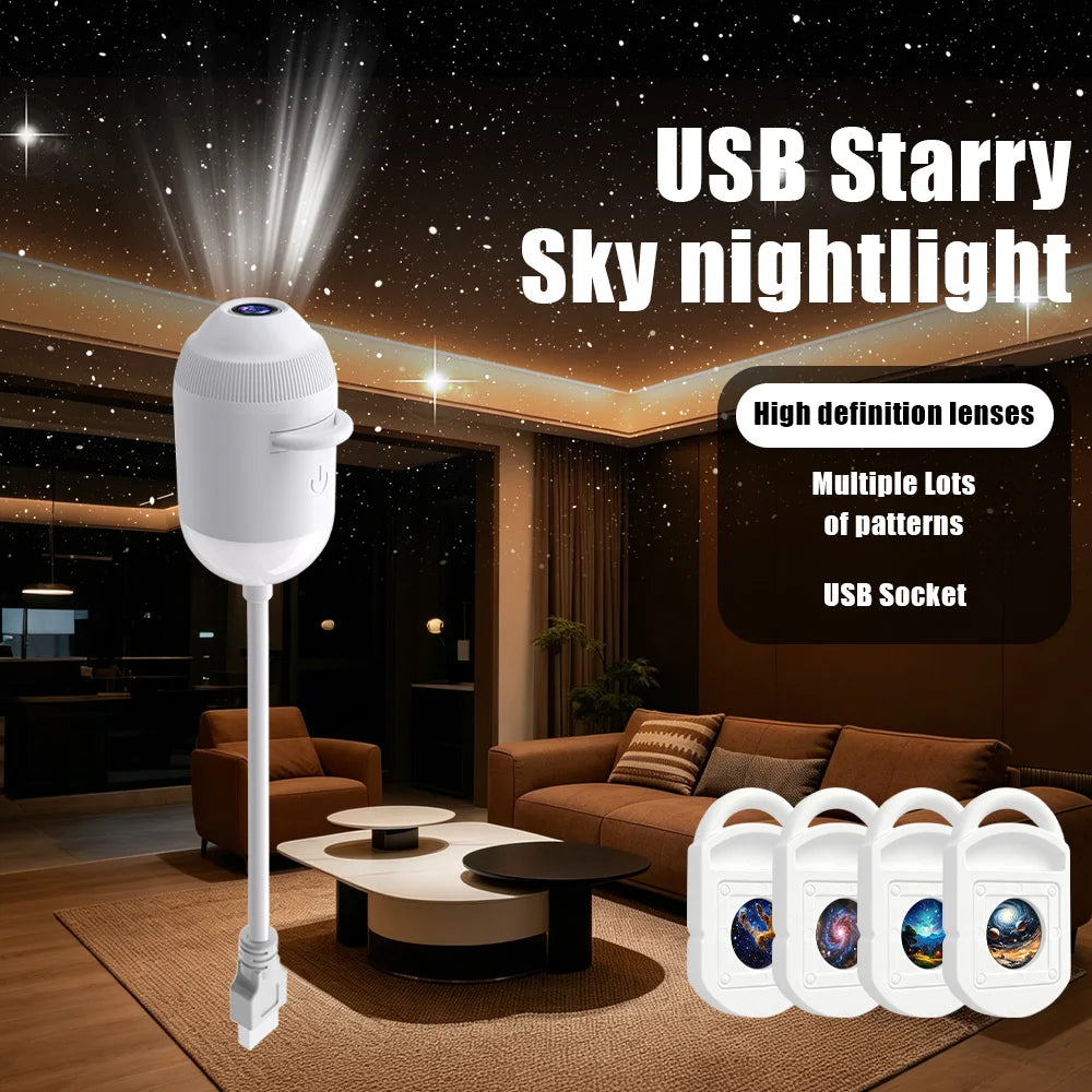 Projetor de Estrelas USB 3 em 1 e Luz Noturna com Controlo por Toque Portátil USB – Iluminação Relaxante para Crianças e Adultos
