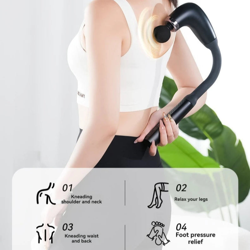 Pistola de Fáscia Inteligente Gancho Curvo 2024 - 9 Níveis, Alívio Dor Costas, Portátil