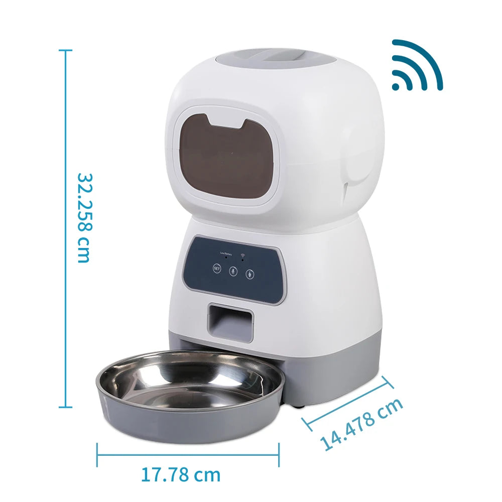 Alimentador Automático 3.5L - WiFi, Voz, Programável, Cães/Gatos, Aço Inox