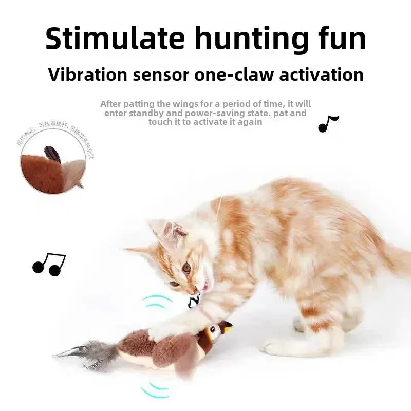 Brinquedo Interativo Gato Pássaro Elétrico - Catnip, Som, Pelúcia, Recarregável USB