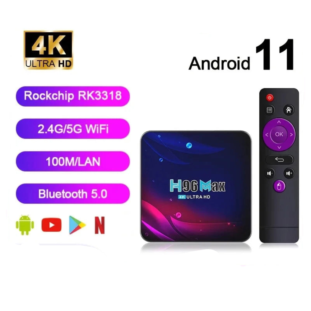 Caixa De Tv Android 11, 4gb Ram, 64gb Rom, 4k Hd, Com Wifi E Bluetooth