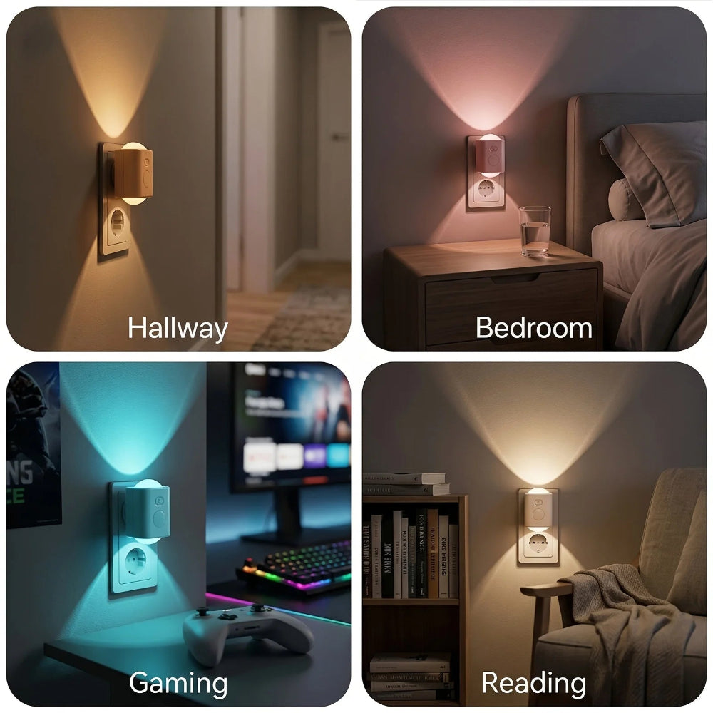 Lâmpada de Parede LED com Sensor Automático – Luz de Presença RGB 7 Cores para Corredores e Quartos