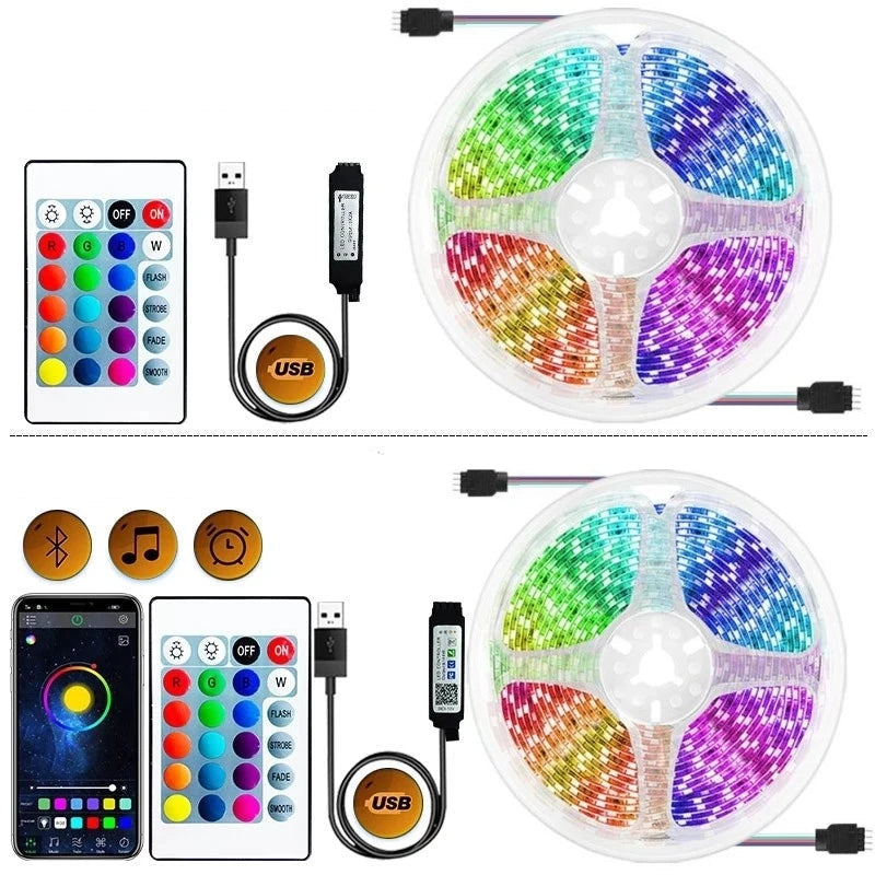 Fita LED USB RGB 1-30M - Tuya APP, 5050, Decoração Quarto/TV, Mudança Cor