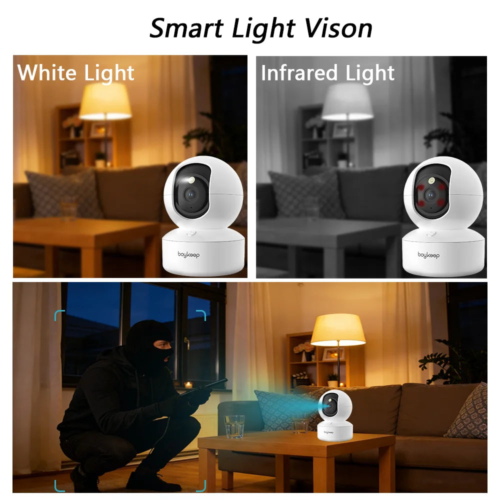 Câmera de Segurança Interna BoyKeep K30-EU 2K 3MP — Wi-Fi Dual Band 5G/2.4GHz, Pan 360° & Áudio Bidirecional