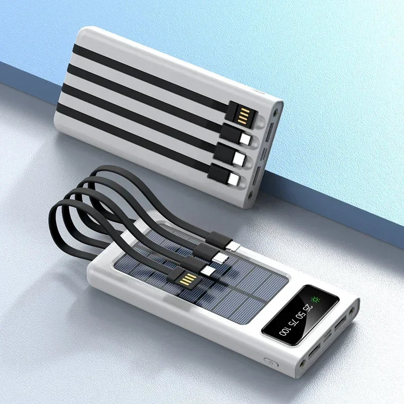 Solar Power Bank 200000mAh - 4 Cabos, Carregamento Rápido, USB, Solar, iPhone/Xiaomi/Samsung