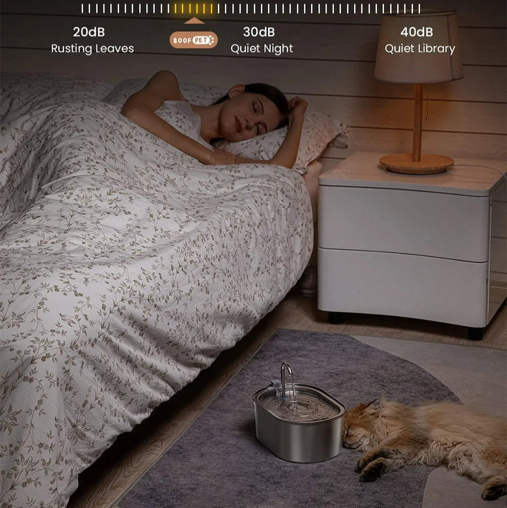 Fonte de Água Inteligente 3.2L - Aço Inox, Filtração Dupla, Silenciosa, Gatos/Cães