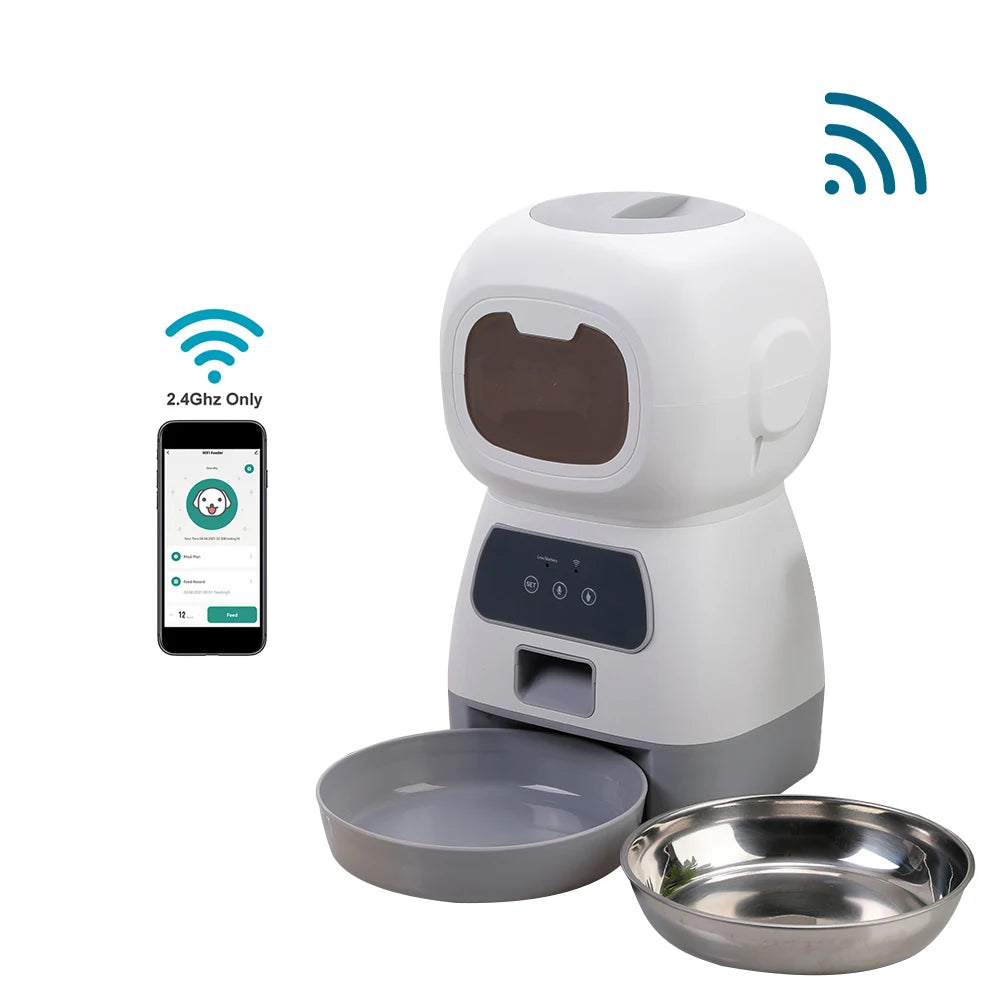 Alimentador Automático 3.5L - WiFi, Voz, Programável, Cães/Gatos, Aço Inox