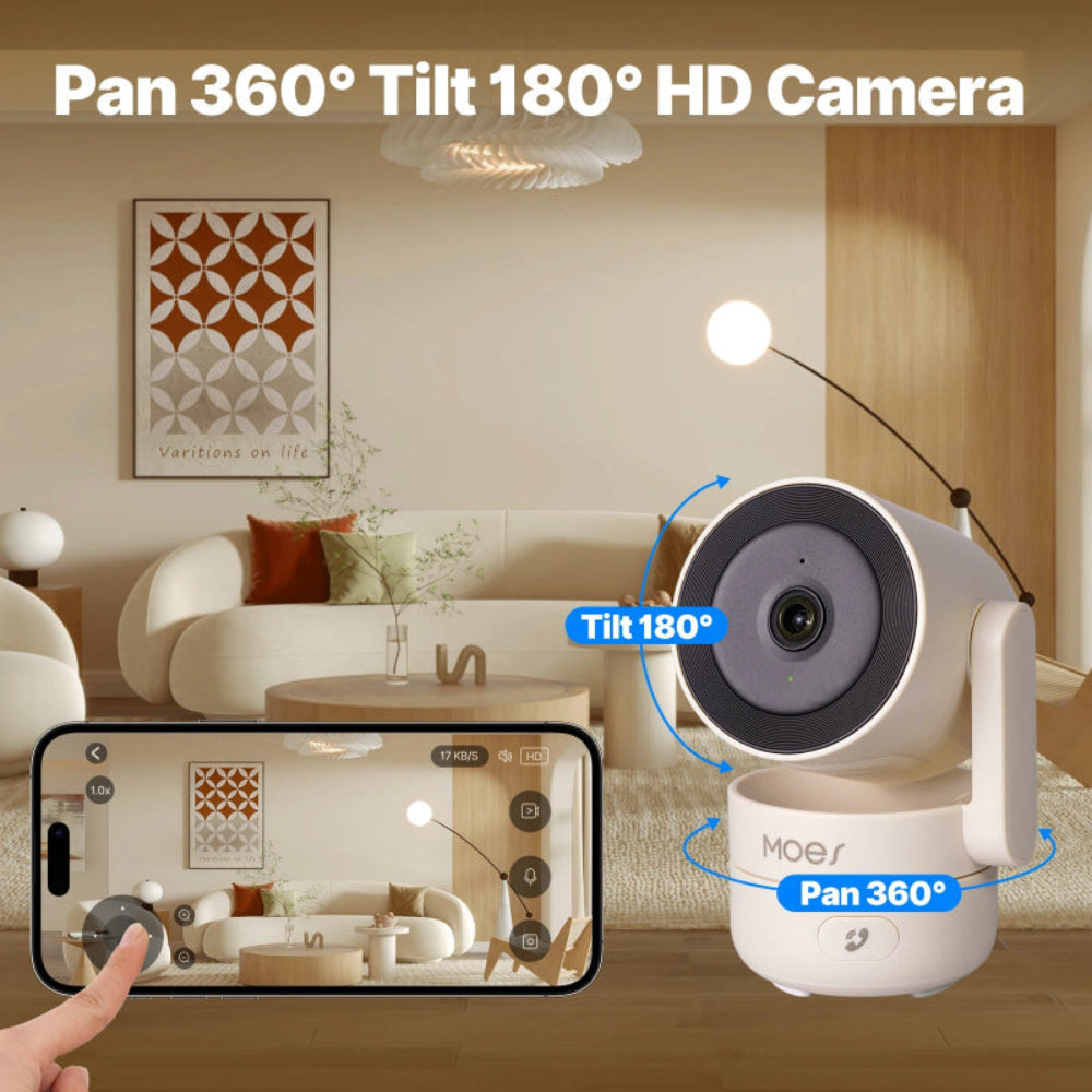 Câmara Segurança Interior WiFi 4MP PTZ MOES - Visão Noturna, Detecção Movimento/Som, Patrulha