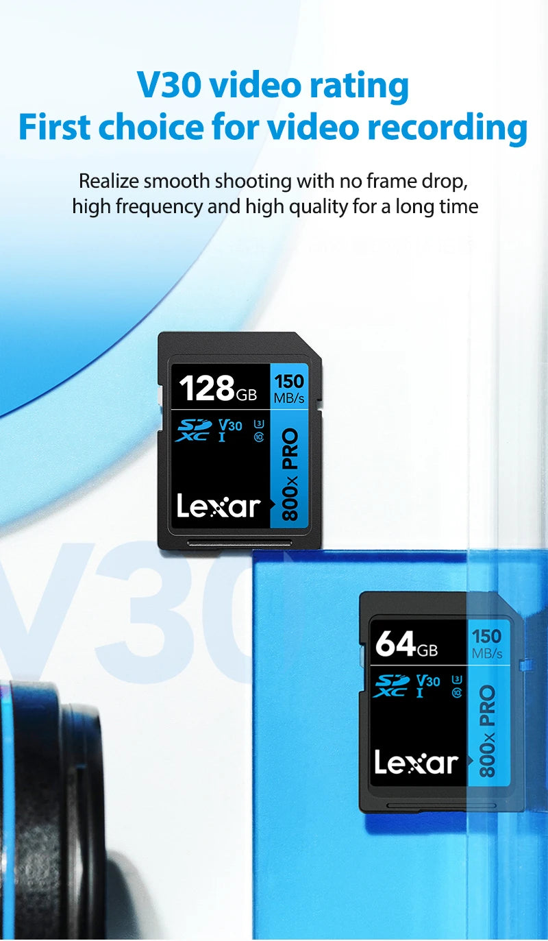 Cartão de Memória Lexar SD Pro 800x - 32GB/64GB/128GB - 150MB/s, UHS-I, C10/V10/V30