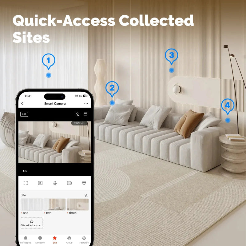 Câmara Segurança Interior WiFi 4MP PTZ MOES - Visão Noturna, Detecção Movimento/Som, Patrulha