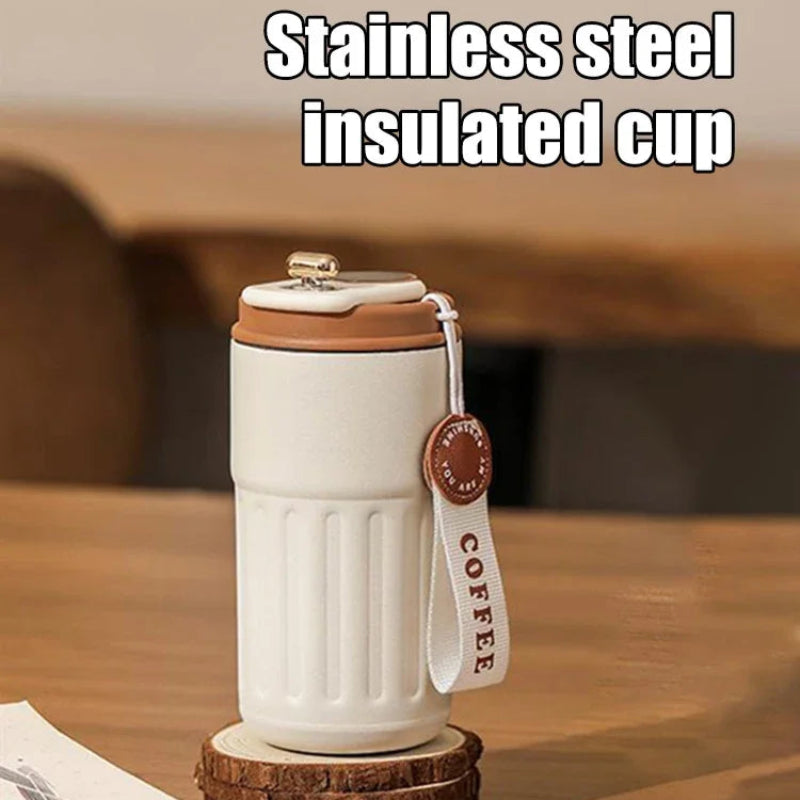 Garrafa Térmica Inteligente LED - Temperatura Digital, Aço Inox 316, 450mL, Café/Água, Portátil