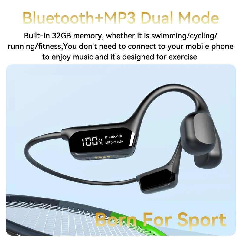 Fones de Ouvido Condução Óssea Bluetooth 5.4 IPX8 - Natação, Desporto & MP3 32GB