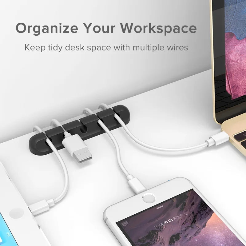 Organizador Cabos NNBILI Silicone - Suporte Mesa, Mouse/Fone, 3 Tamanhos