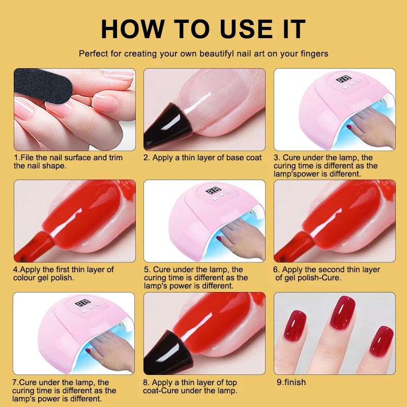 Kit Esmalte Gel Completo - Lâmpada UV 36W, 10 Cores Gel, Polygel, Broca Elétrica