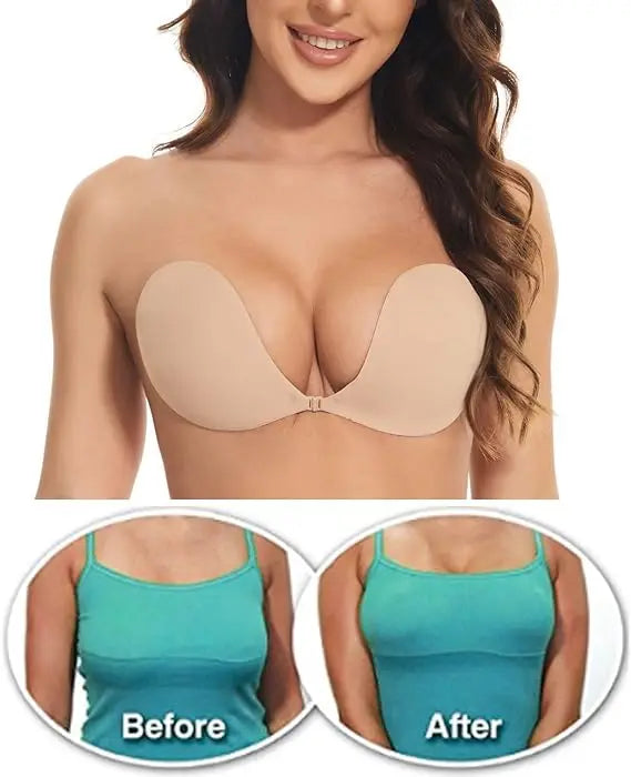 Sutiã Nude Invisível Push Up - Adesivo Silicone, Levanta Seios, Sem Costuras, Casamento/Festas