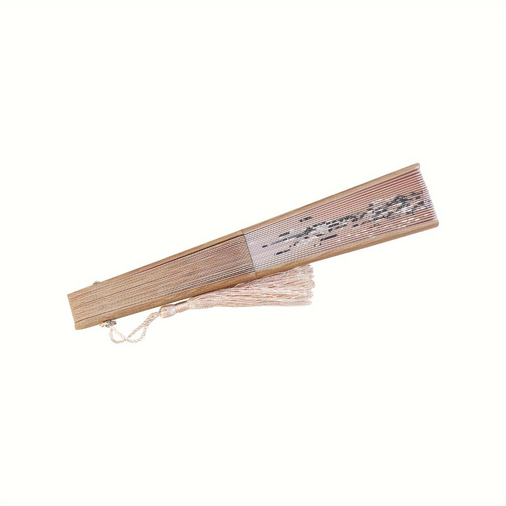 Leque de Mão Dobrável com Borla Estilo Oriental – Leque de Bambu (22 Hastes) e Tecido