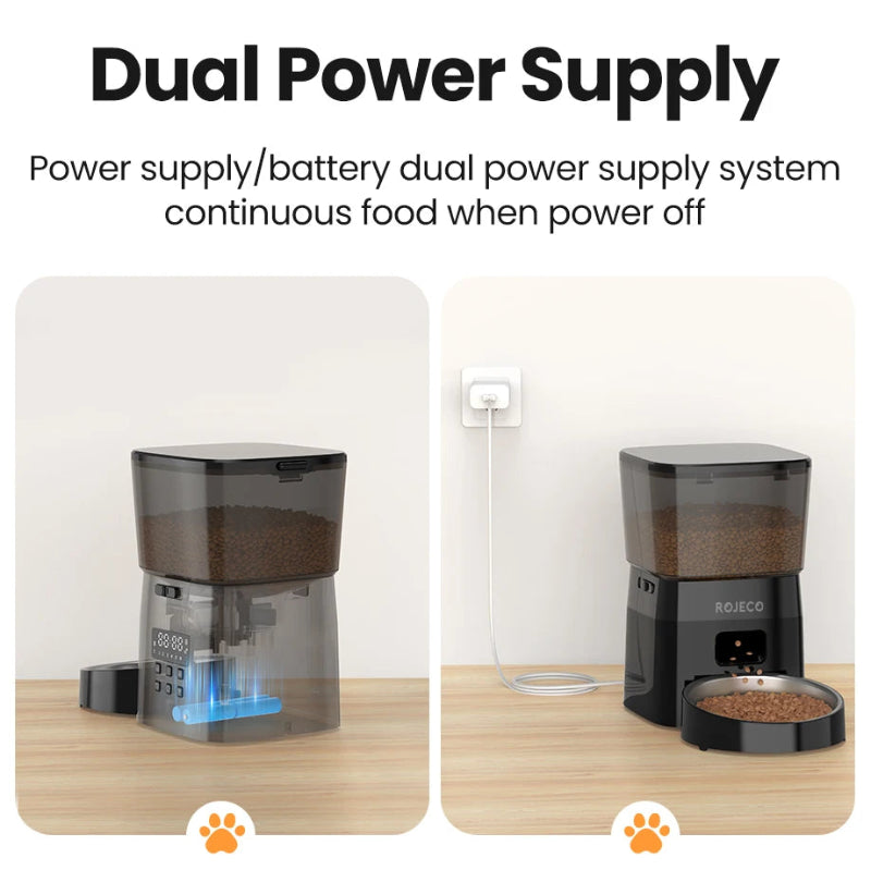 Alimentador Automático ROJECO - Botão, LCD, Programável, Gatos/Cães, 50-200g