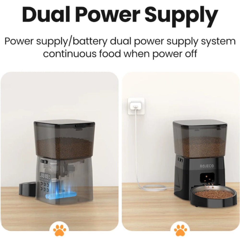 Alimentador Automático ROJECO - Botão, LCD, Programável, Gatos/Cães, 50-200g