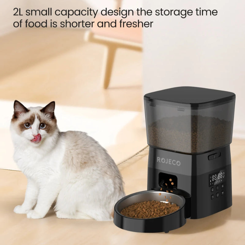 Alimentador Automático ROJECO - Botão, LCD, Programável, Gatos/Cães, 50-200g