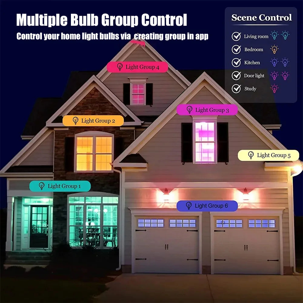 Lâmpada LED Inteligente Bluetooth Tuya 15W E27 - RGB+CW+WW, Milhares de Cores