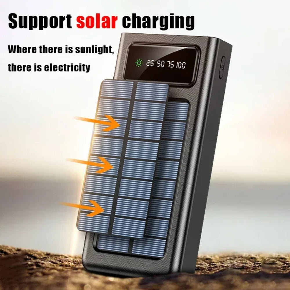 Solar Power Bank 200000mAh - 4 Cabos, Carregamento Rápido, USB, Solar, iPhone/Xiaomi/Samsung