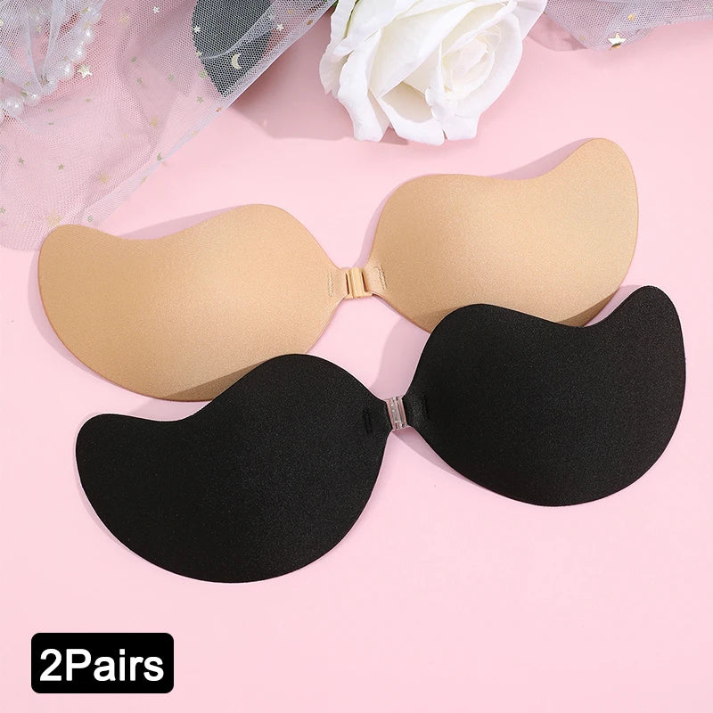 2 Pares Adesivos de Silicone Push Up Invisível - Sutiã Nude Autoadesivo, Levanta Seios, Sem Alças, Casamento/Festa