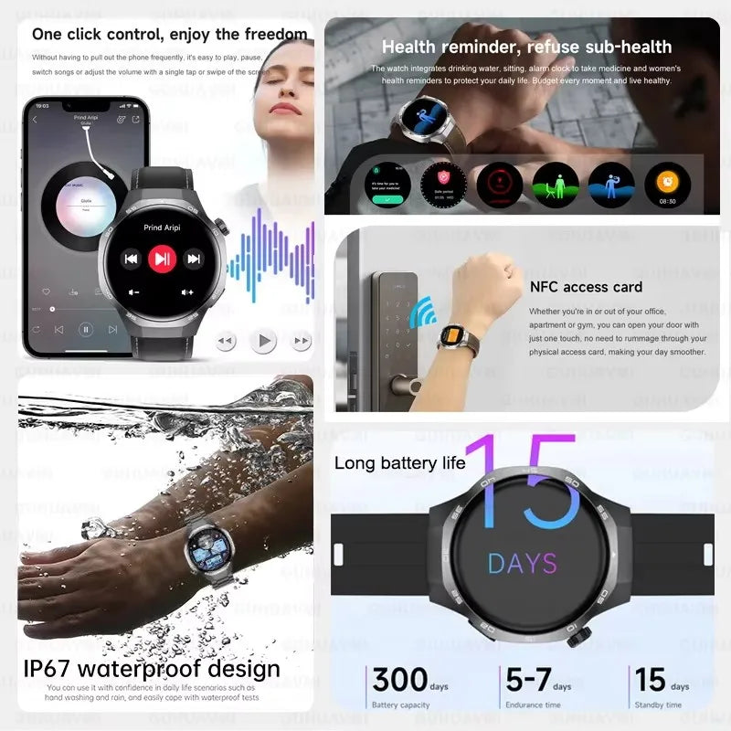 Smartwatch GT5 Pro - 2025 - AMOLED 1.53", NFC, Chamada BT, IP68, Rastreador GPS, Saúde, À Prova D'Água