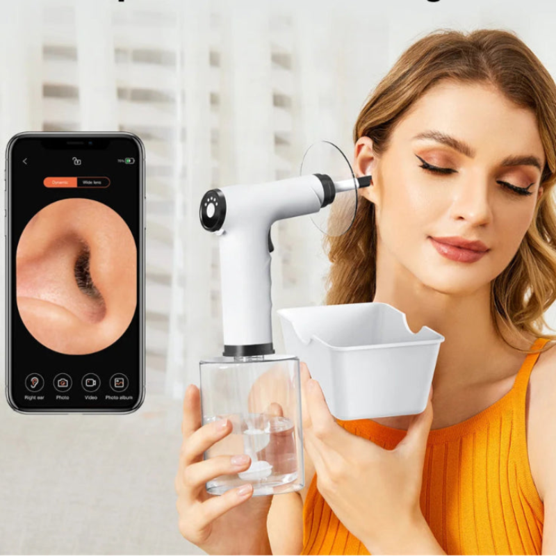 Kit Elétrico Limpeza Ouvidos Spray Suave - Seguro, Eficaz, 4 Pressões, 9 Pontas