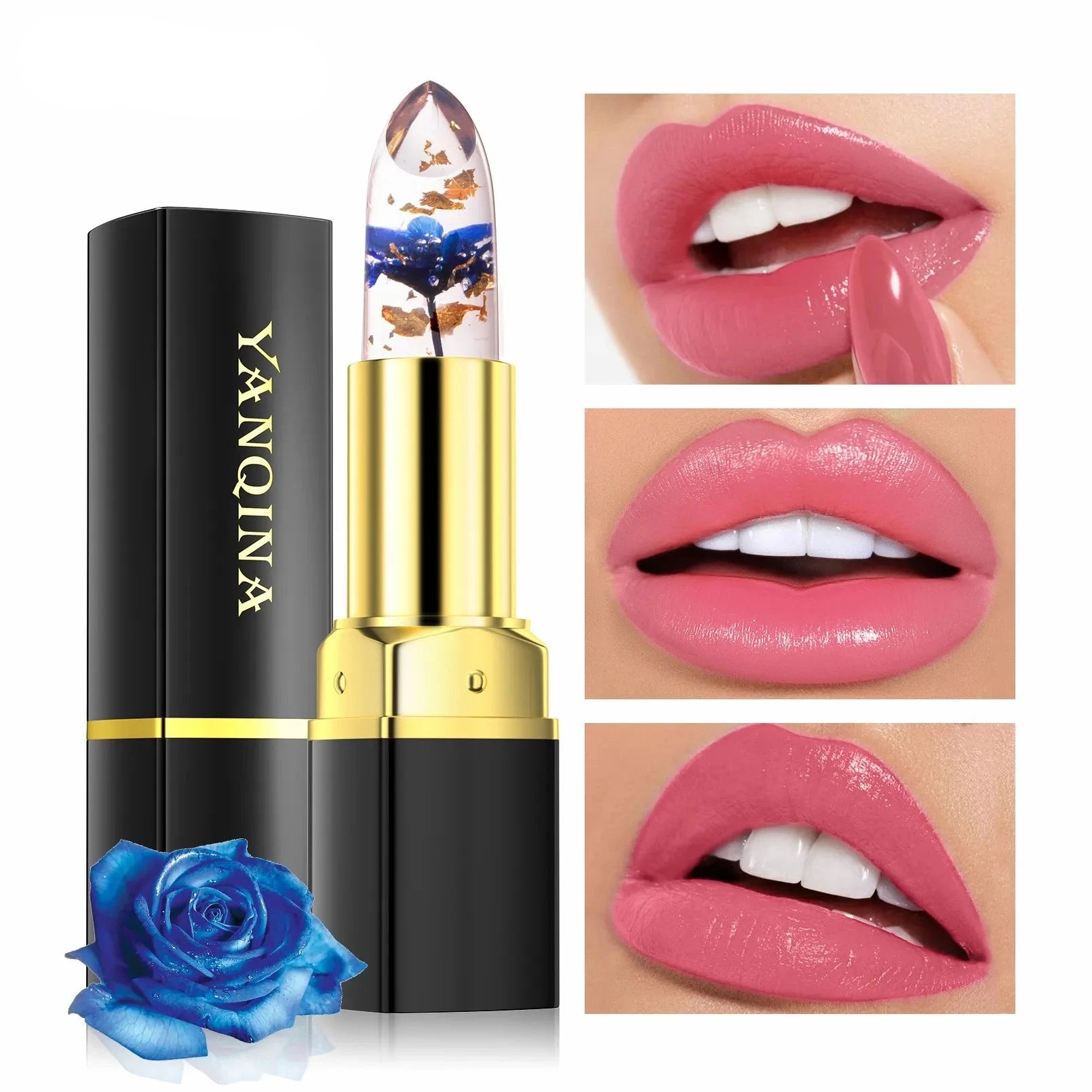 Batom Mágico Clássico Transparente com Flor e Folhas de Ouro - A elegância das Rosas 24 Horas