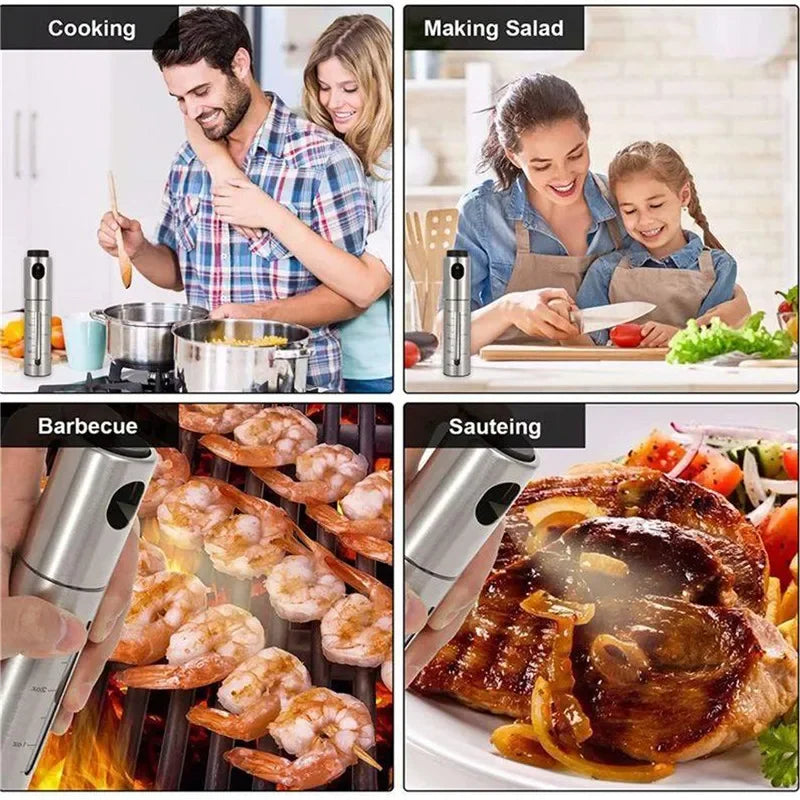 Frasco Spray Azeite Inox 304 com Doseador - Óleo, Vinagre, Temperos, Churrasco, Cozinha Saudável