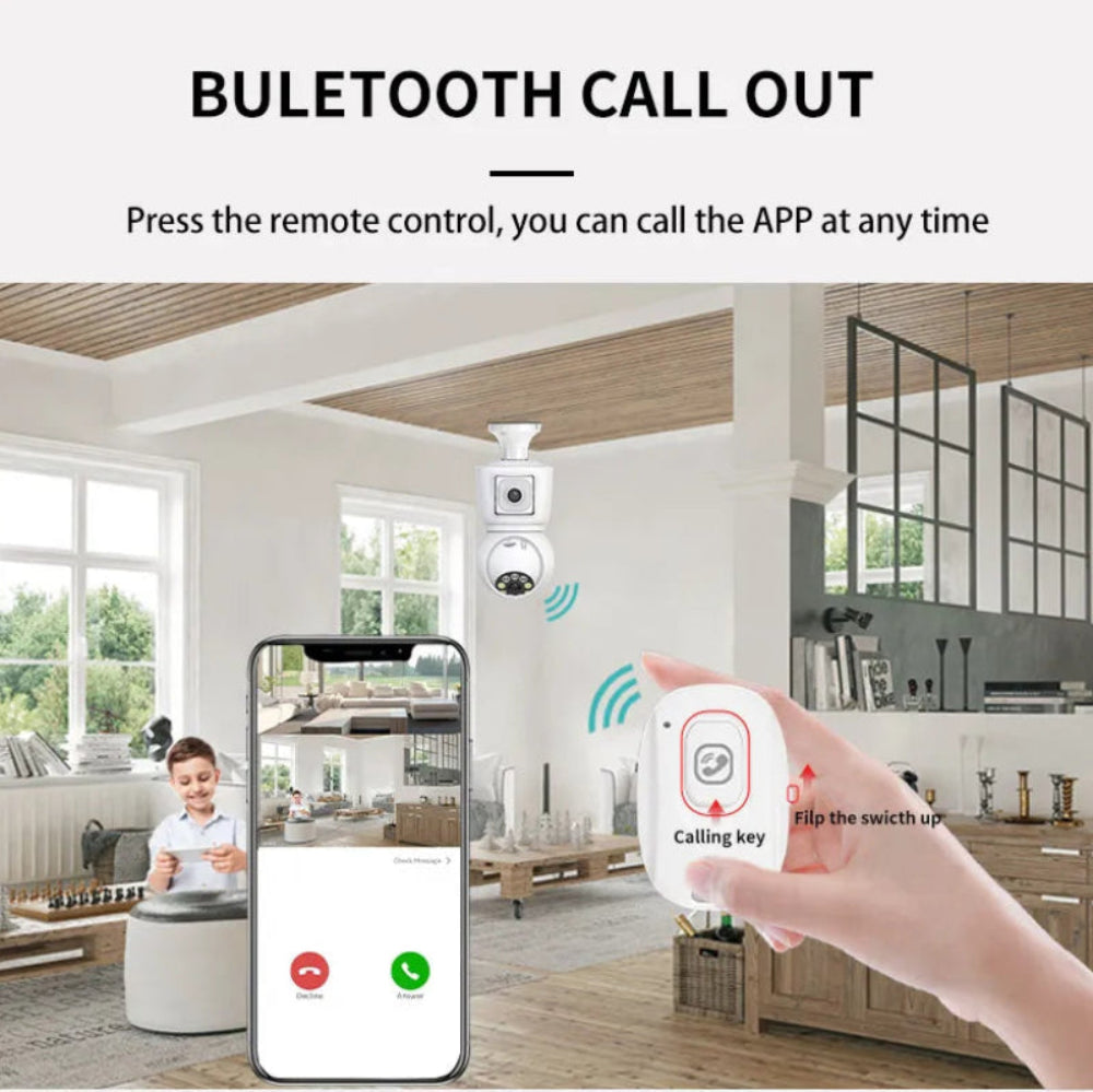 Câmara Segurança 4K/8MP E27 WiFi ICSEE Lente Dupla PTZ Exterior - Rastreamento IA, Visão Noturna Colorida