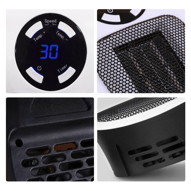 Aquecedor Elétrico Portátil 500W - Tomada Parede, Termostato, Controlo Remoto, Temporizador