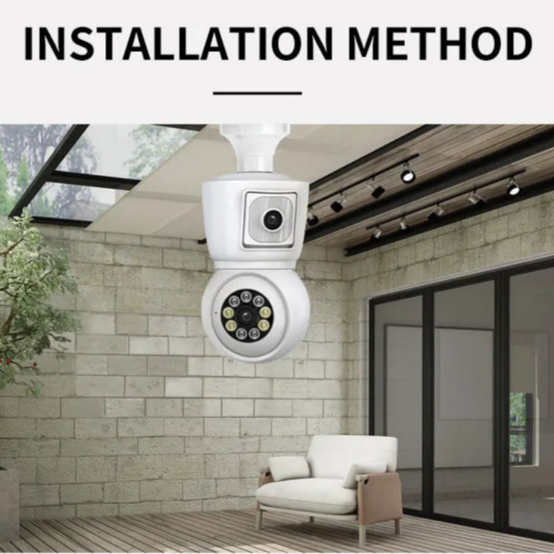 Câmara Segurança 4K/8MP E27 WiFi ICSEE Lente Dupla PTZ Exterior - Rastreamento IA, Visão Noturna Colorida