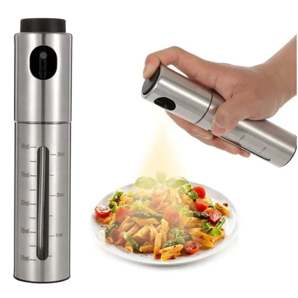 Frasco Spray Azeite Inox 304 com Doseador - Óleo, Vinagre, Temperos, Churrasco, Cozinha Saudável