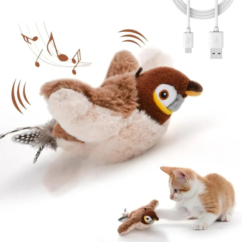 Brinquedo Interativo Gato Pássaro Elétrico - Catnip, Som, Pelúcia, Recarregável USB