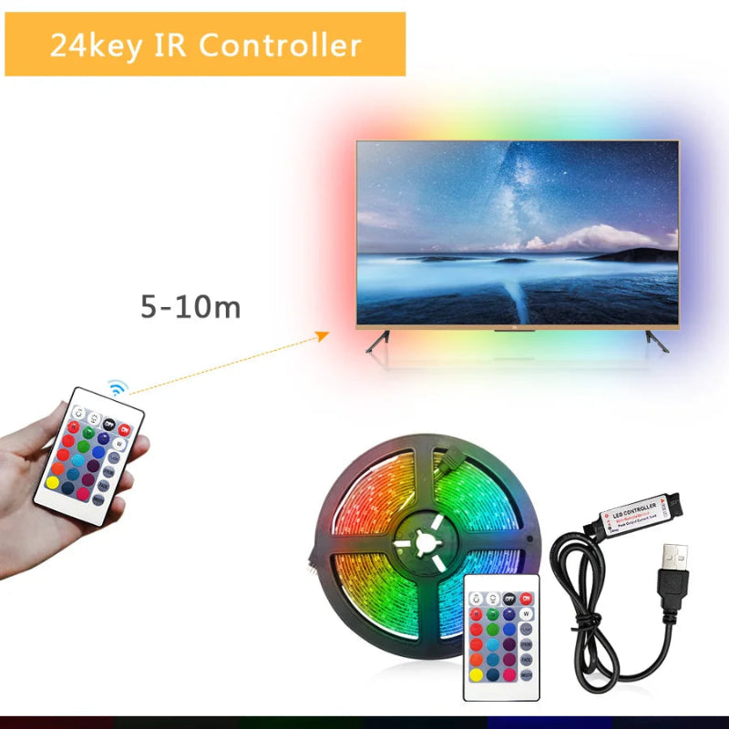 Fita LED USB 5V 5050 RGB - Bluetooth/WiFi/Alexa, 1m-30m, Decoração Quarto/TV