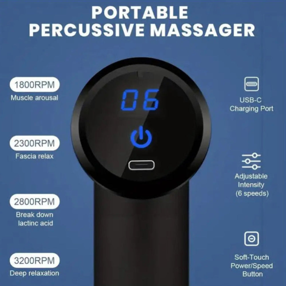 Mini Pistola de Massagem Muscular Portátil - Alívio Dor, Relaxamento, Viagem, USB-C