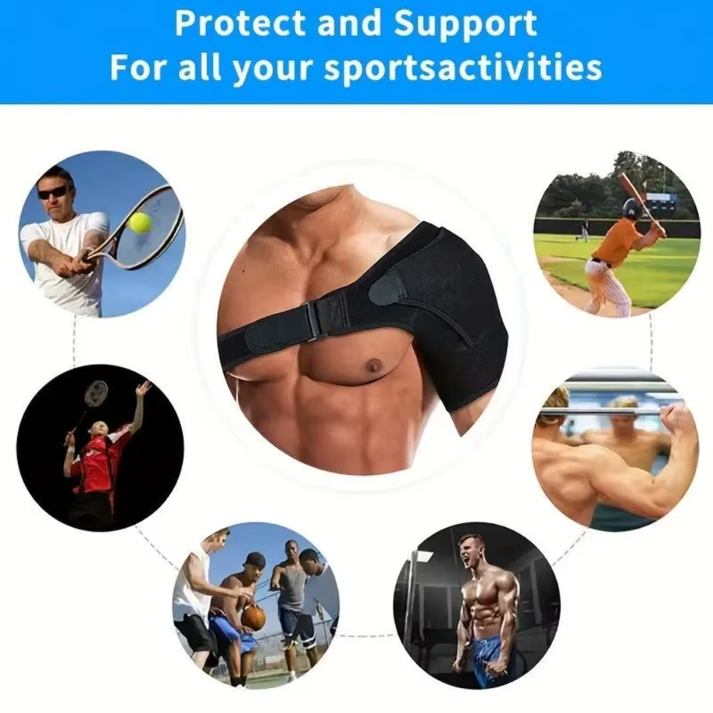 Cinta de Ombro com Almofada de Pressão - Suporte Ajustável, Proteção Ombro, Unissexo, Desporto/Recuperação