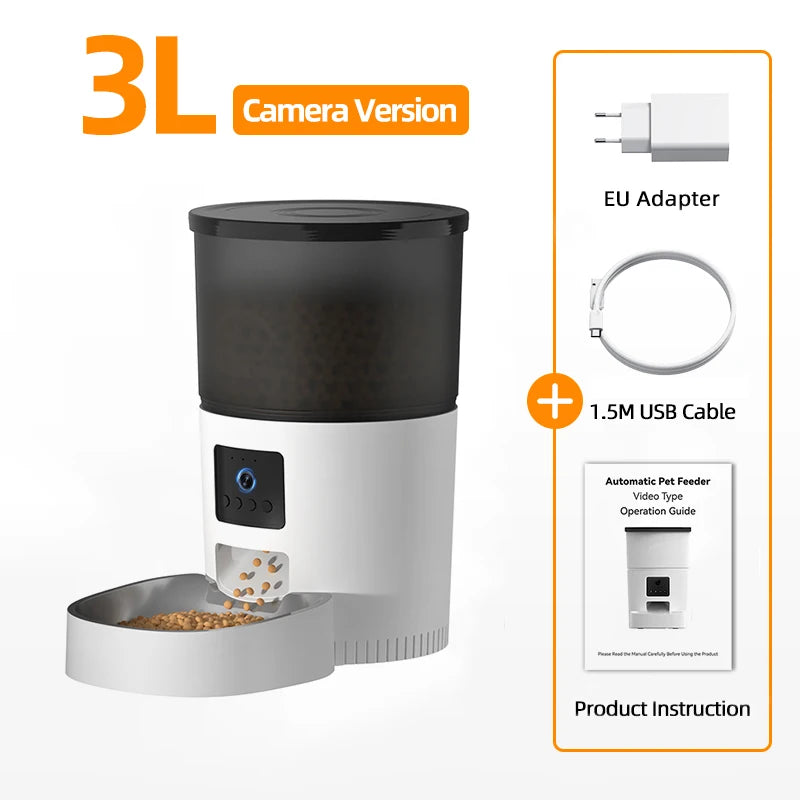 Alimentador Automático Inteligente Versão com Câmera 3L - WiFi, Recarregável, Gatos/Cães, Controlo Remoto