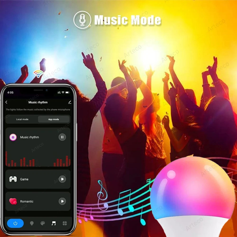 Lâmpada LED Inteligente Bluetooth Tuya 15W E27 - RGB+CW+WW, Milhares de Cores