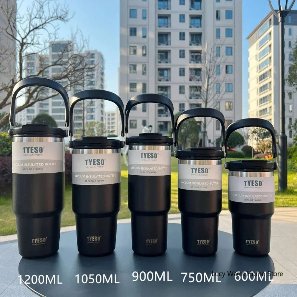 Térmica Tyeso 600/750/900/1050/1200ML - Aço Inox, 6-12h Quente/Frio, Alça