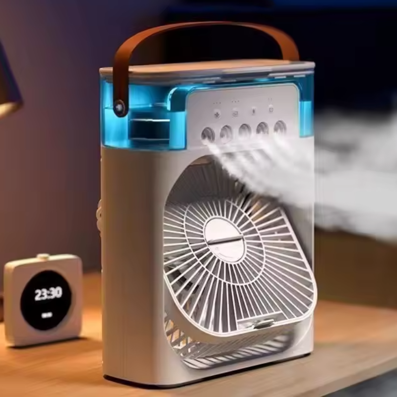 Mini Ar Condicionado Portátil 3 em 1 USB - Ventoinha, Humidificador, Luz Noturna LED, Arrefecimento