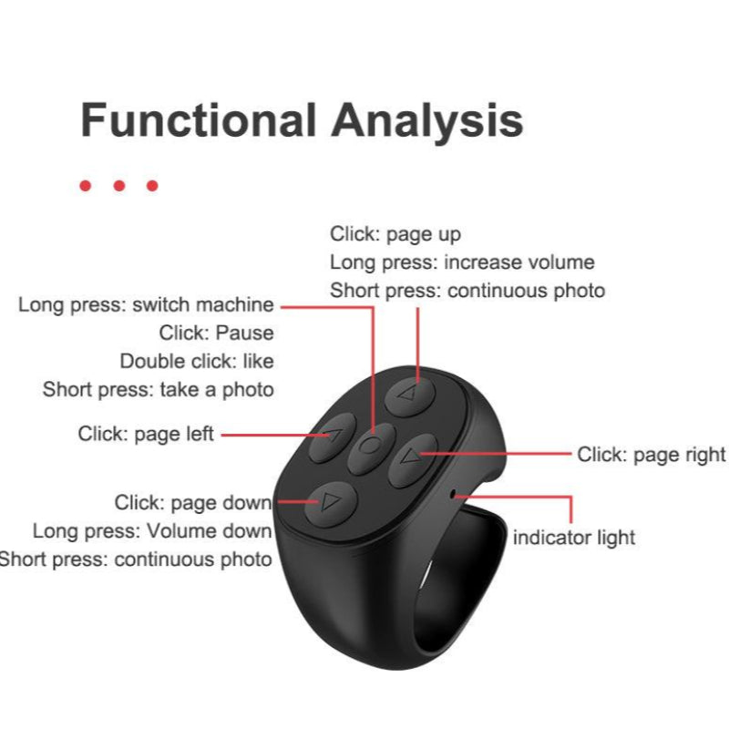 Anel controle remoto Bluetooth para telemóvel - Deka Express