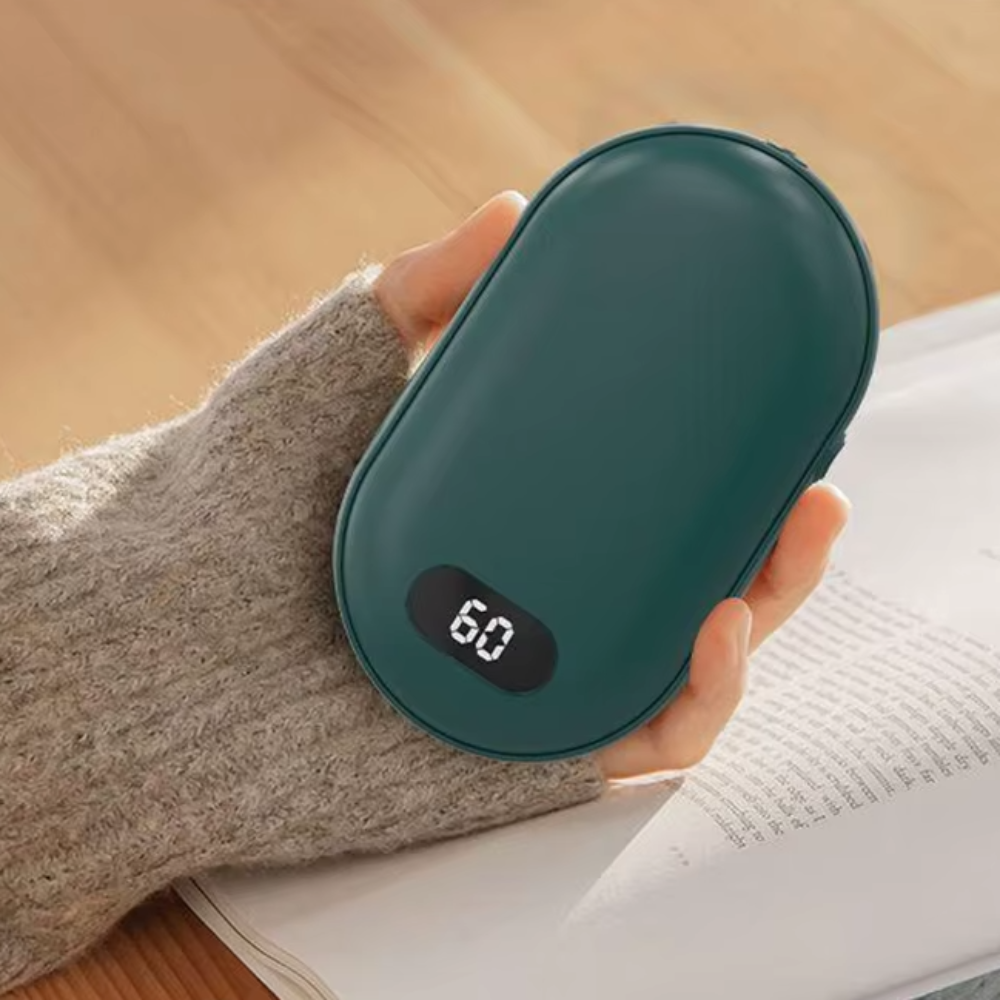 Aquecedor de Mão 2 em 1 Power Bank, Temp. Ajustável, 10h Calor, Inverno
