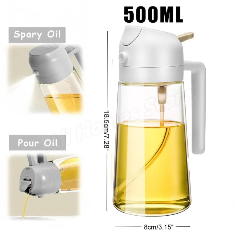 Dispensador Azeite 2 em 1 com Pulverizador 500ml - Borrifador e Doseador, Cozinha Saudável