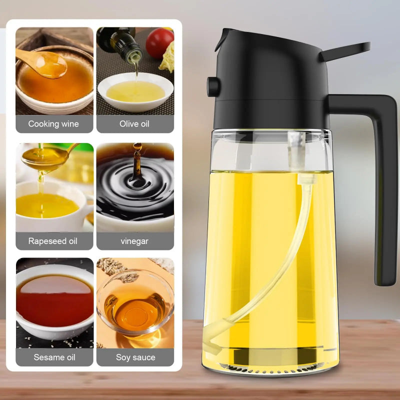 Dispensador Azeite 2 em 1 com Pulverizador 500ml - Borrifador e Doseador, Cozinha Saudável