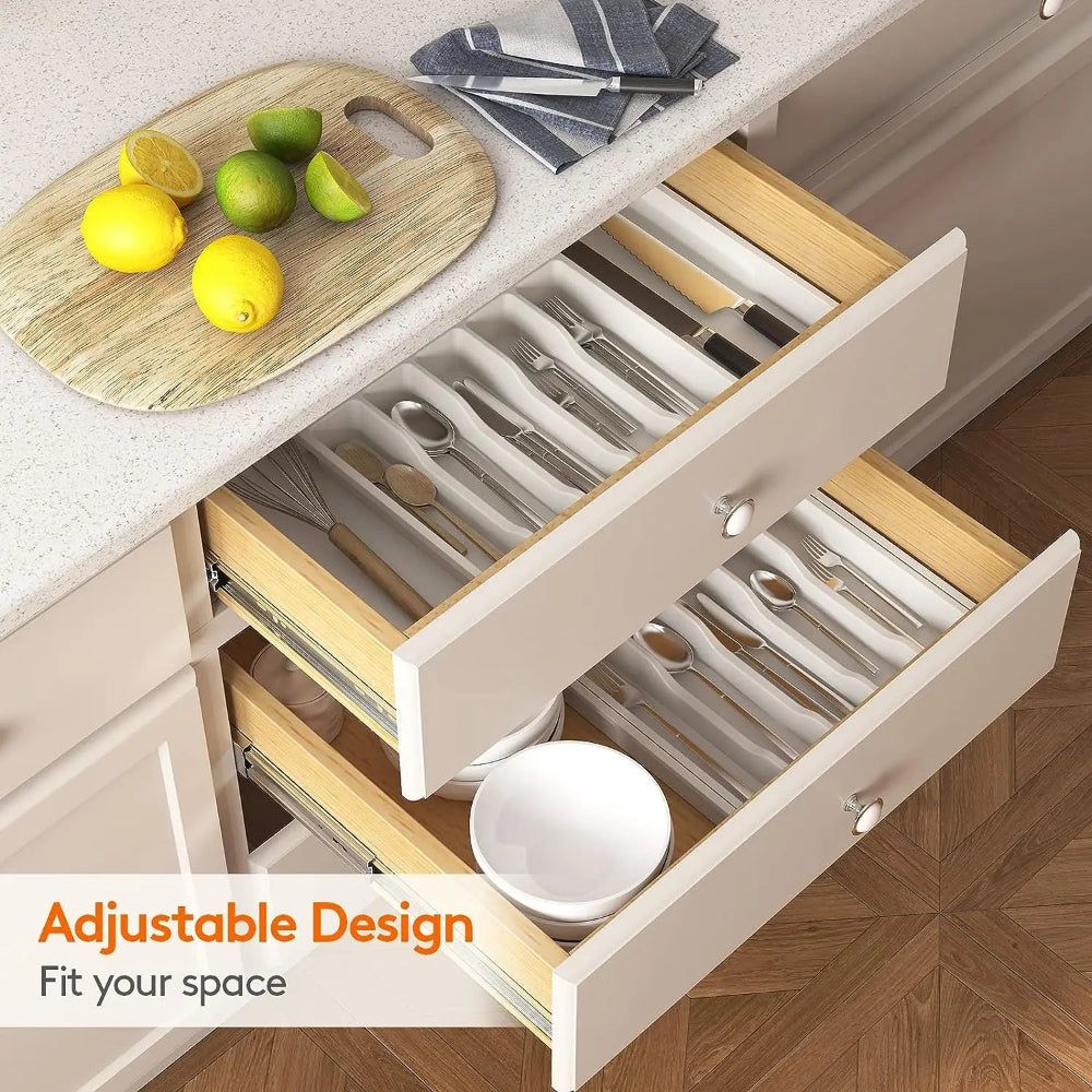Organizador Gavetas Ajustável - Talheres, Utensílios, Expansível, Plástico Resistente