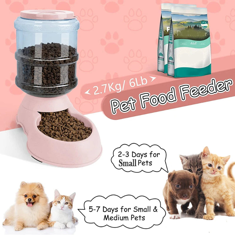 Distribuidor Automático Água/Comida - Grande Capacidade, Cães/Gatos, Tigela Bebedouro, 3,8 L